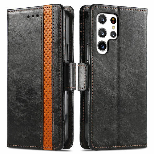 For Samsung Galaxy S22 Ultra 5G Phone Cases CASENEO PU Leather Cover Stand with RFID Blocking Wallet - Black - 1