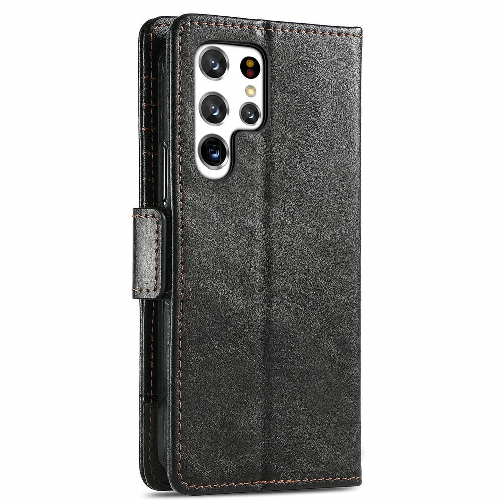 For Samsung Galaxy S22 Ultra 5G Phone Cases CASENEO PU Leather Cover Stand with RFID Blocking Wallet - Black - 3