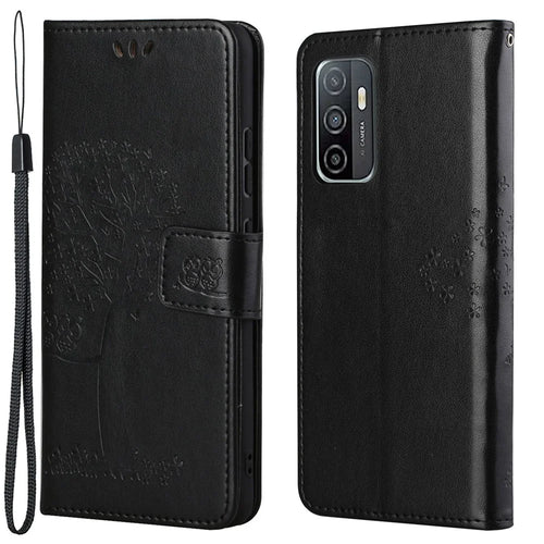 Owl Tree Imprinted Design PU Leather Flip Folio Case Wallet Stand Protective Cover with Strap for Samsung Galaxy A33 5G - Black - 1