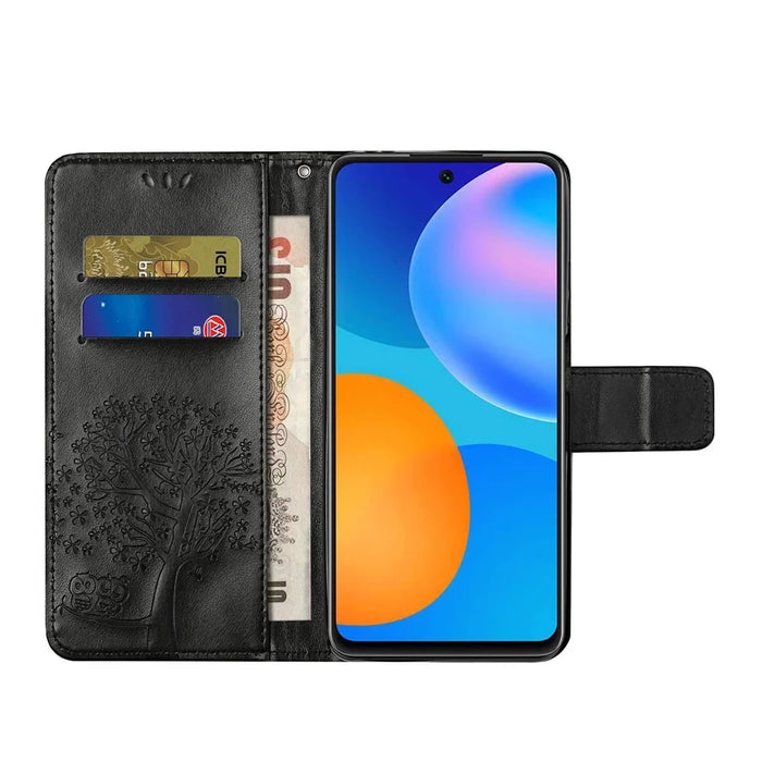Owl Tree Imprinted Design PU Leather Flip Folio Case Wallet Stand Protective Cover with Strap for Samsung Galaxy A33 5G - Black - 5
