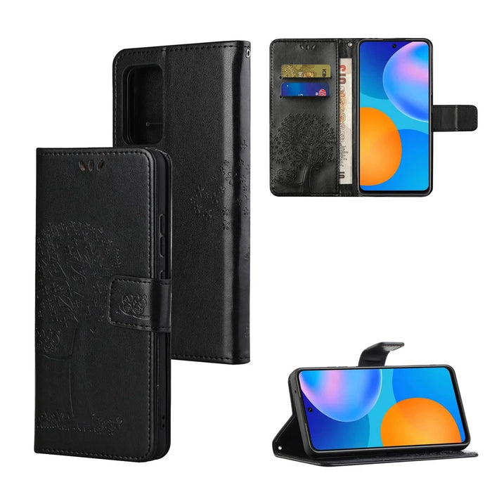 Owl Tree Imprinted Design PU Leather Flip Folio Case Wallet Stand Protective Cover with Strap for Samsung Galaxy A33 5G - Black - 6