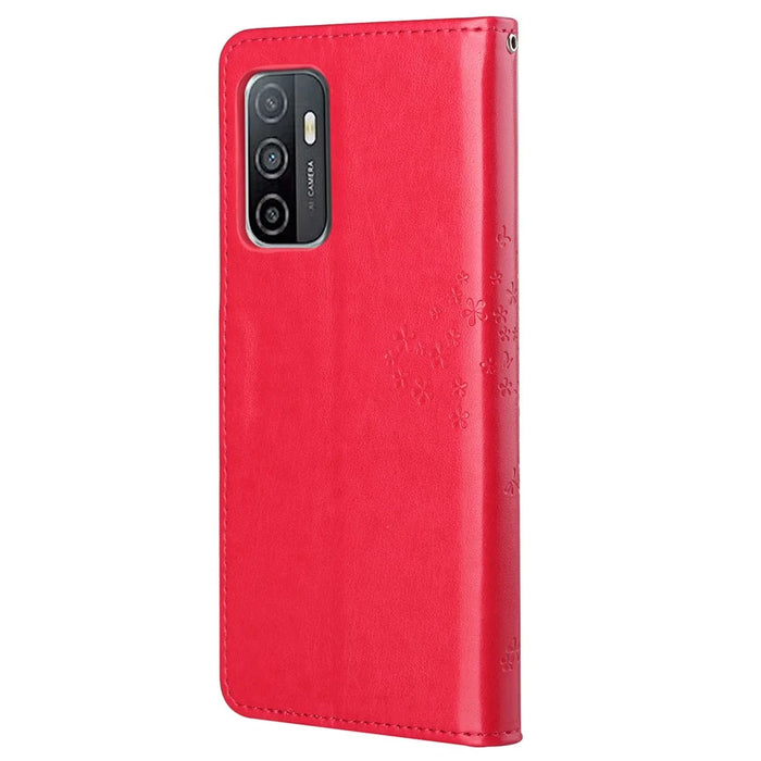 PU Leather Owl Tree Imprinted Wallet Flip Case Stand Magnetic Closure Folio Cover with Strap for Samsung Galaxy A53 5G - Red - 3