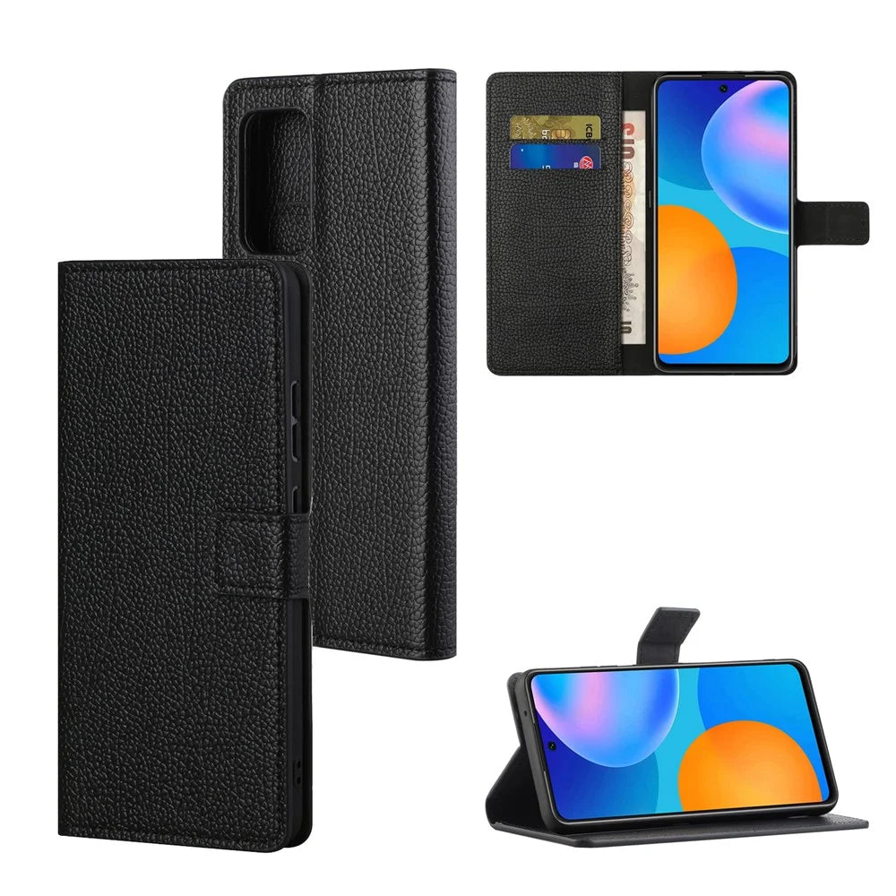 Litchi Texture Leather Wallet Stand Case Magnetic Clasp Cell Phone Protector Shell for Samsung Galaxy A53 5G - Black - 6