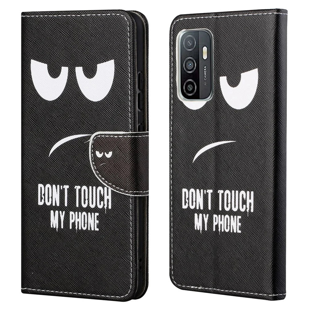Pattern Printing Cross Texture Phone Case Wallet Leather Cover with Foldable Stand for Samsung Galaxy A53 5G - Don't Touch My Phone - 1