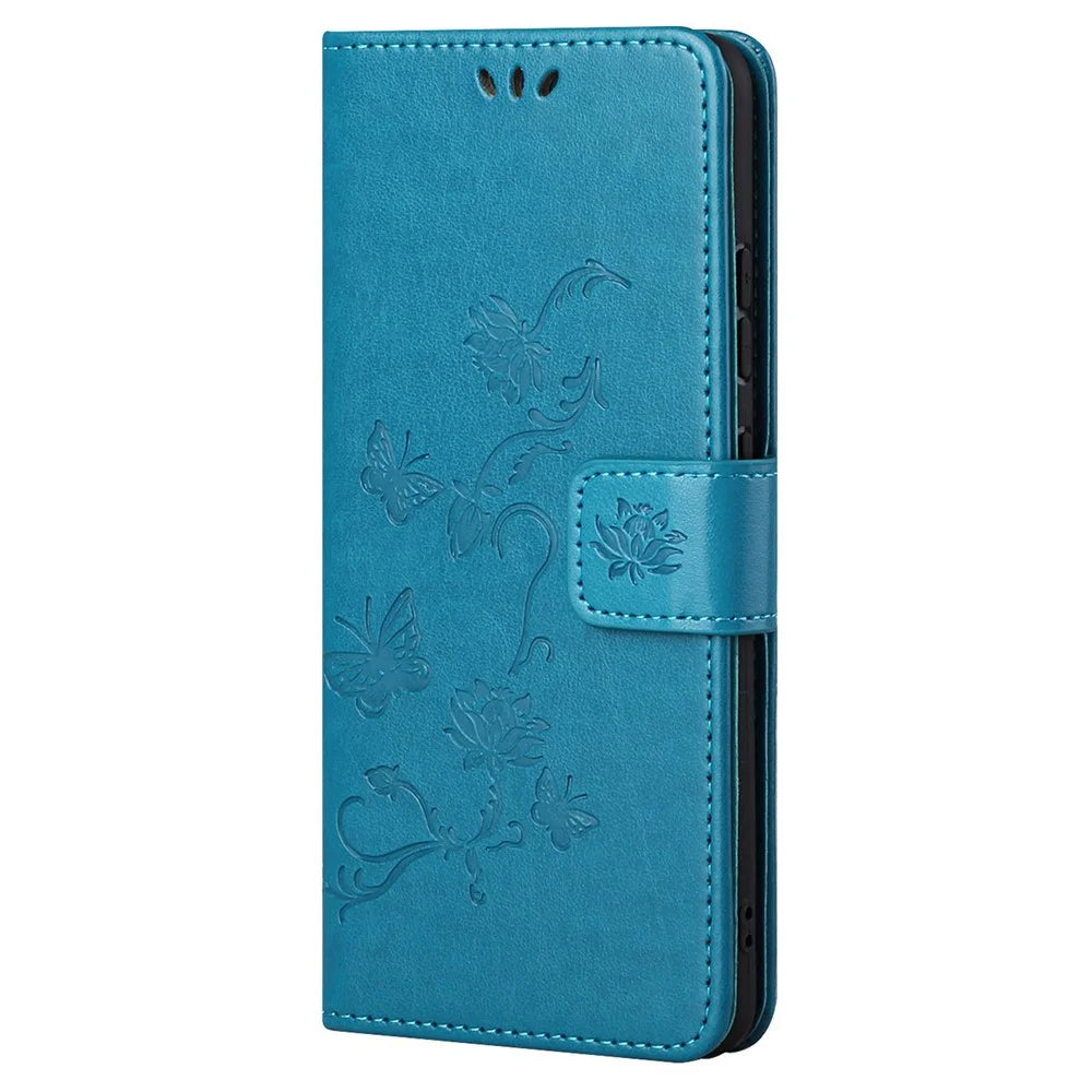 Practical Wallet Function Phone Case Imprinted Butterflies Flower Anti-fall PU Leather Protective Phone Stand Shell for Samsung Galaxy A33 5G - Blue - 2