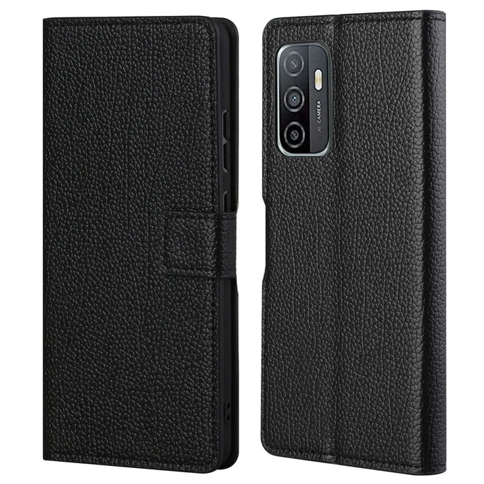 Litchi Texture PU Leather Wallet Stand Magnetic Clasp Protective Phone Case Shell for Samsung Galaxy A33 5G - Black - 1