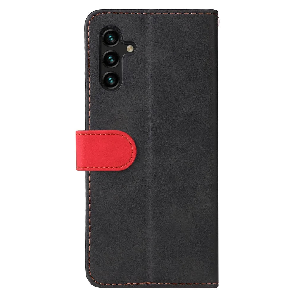 For Samsung Galaxy A13 5G / A04s 4G (164.7mm) Bi-color Splicing Business Style Anti-fall Leather Phone Case Stand Wallet Cover - Red - 3
