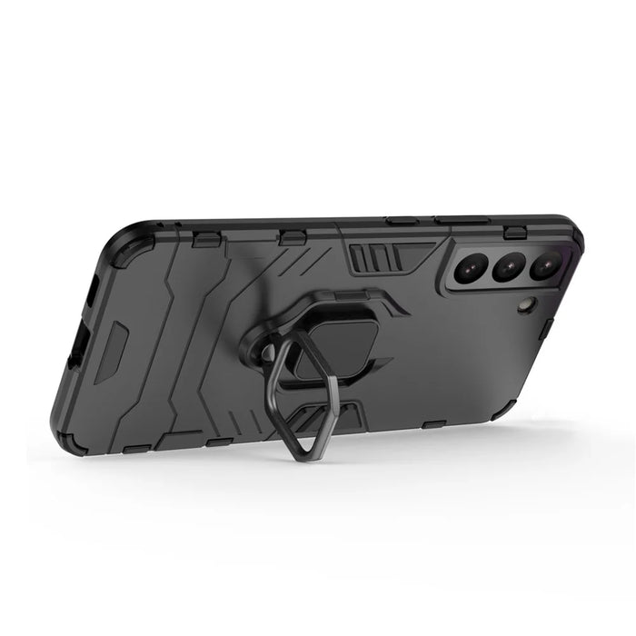 Dual Layer Soft Flexible TPU Hard PC Shockproof Protective Case with Ring Holder Kickstand for Samsung Galaxy S22+ 5G - Black - 4