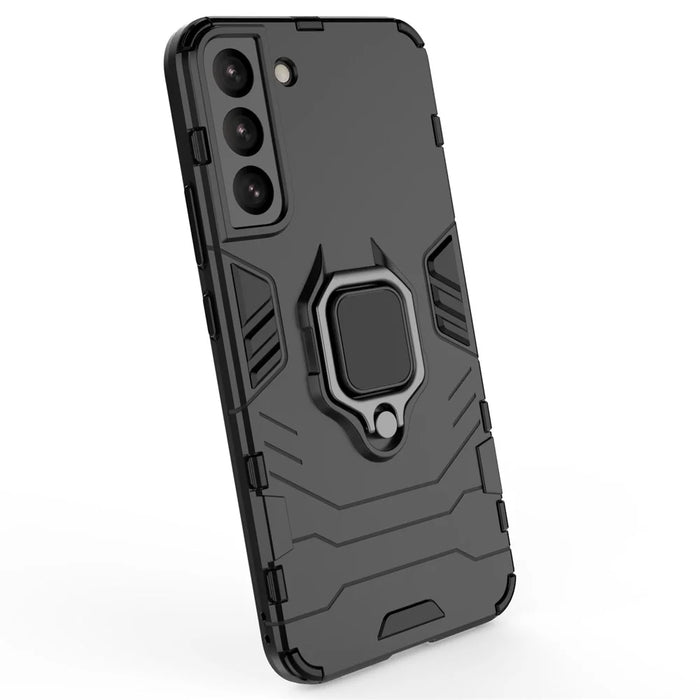 Dual Layer Soft Flexible TPU Hard PC Shockproof Protective Case with Ring Holder Kickstand for Samsung Galaxy S22+ 5G - Black - 5