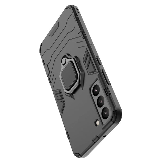 Dual Layer Soft Flexible TPU Hard PC Shockproof Protective Case with Ring Holder Kickstand for Samsung Galaxy S22+ 5G - Black - 6
