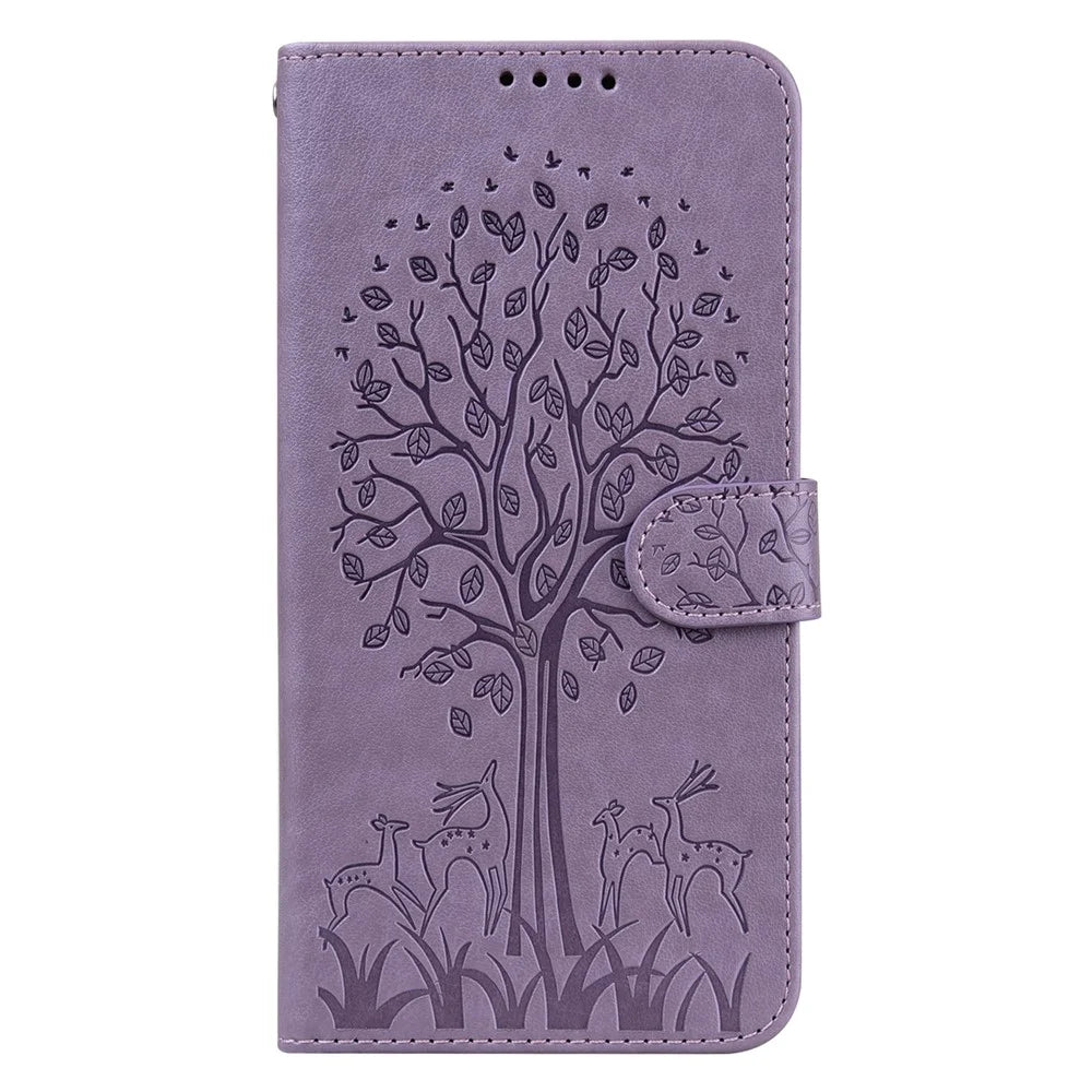 Stylish Deer Tree Pattern Imprint Full-Protection PU Leather Wallet Stand Phone Shell Case for Samsung Galaxy A53 5G - Purple - 2