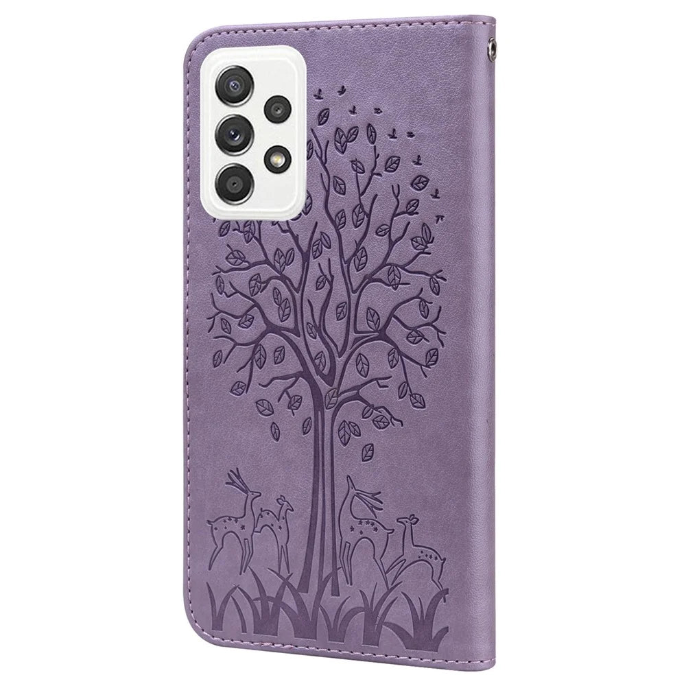 Stylish Deer Tree Pattern Imprint Full-Protection PU Leather Wallet Stand Phone Shell Case for Samsung Galaxy A53 5G - Purple - 3
