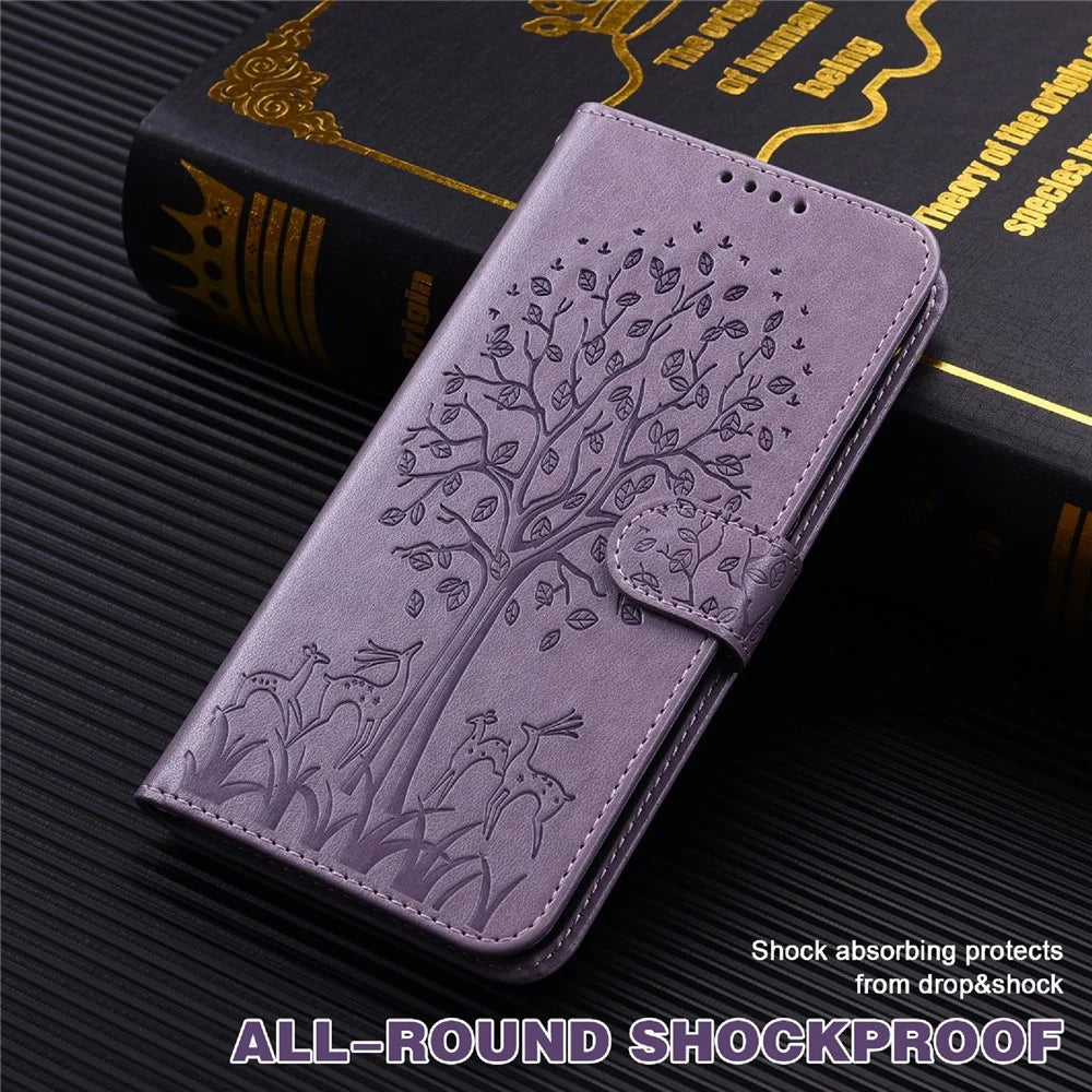 Stylish Deer Tree Pattern Imprint Full-Protection PU Leather Wallet Stand Phone Shell Case for Samsung Galaxy A53 5G - Purple - 6