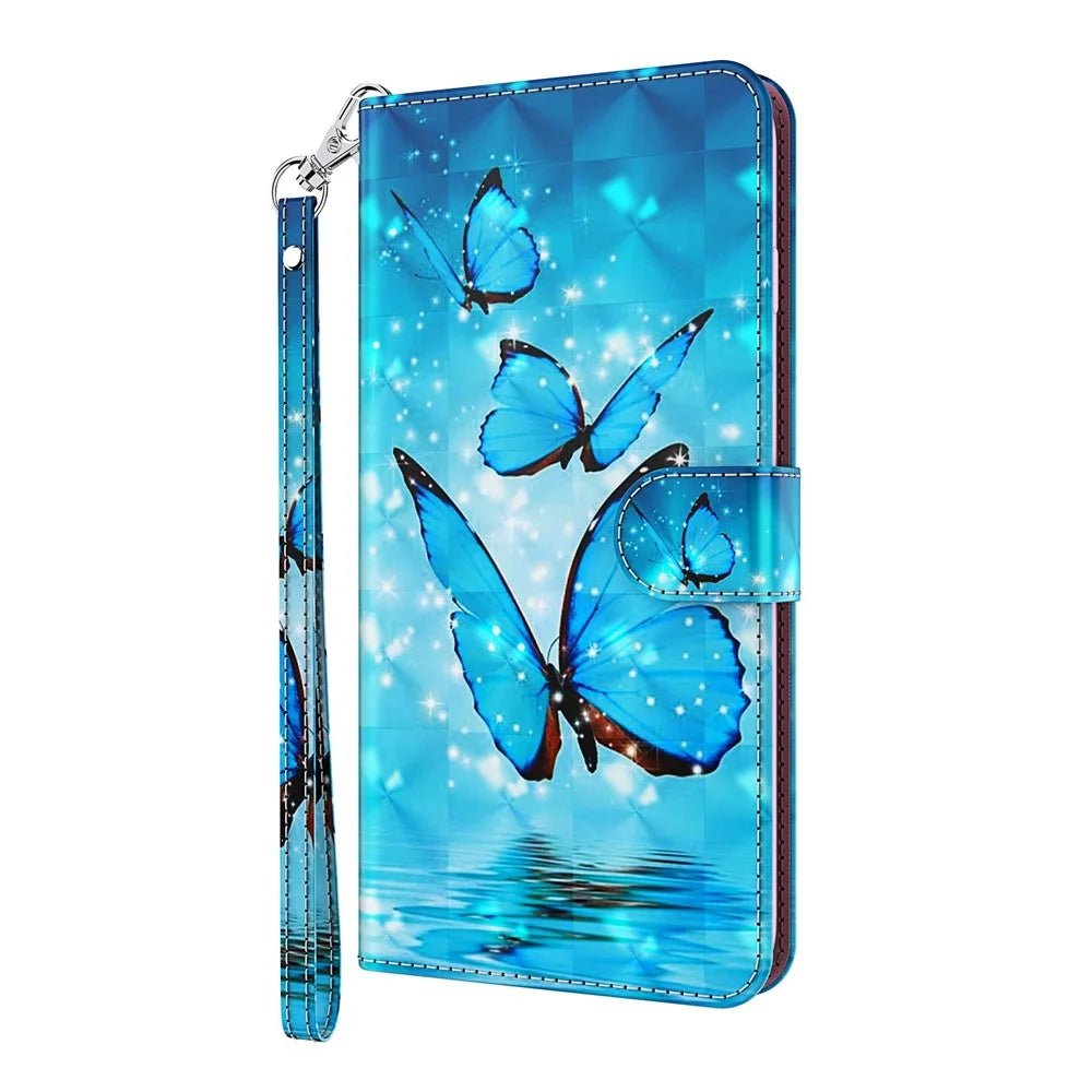 3D Pattern Printing PU Leather Wallet Case Stand Feature Flip Folio Cover with Strap for Samsung Galaxy A53 5G - Blue Butterflies - 2