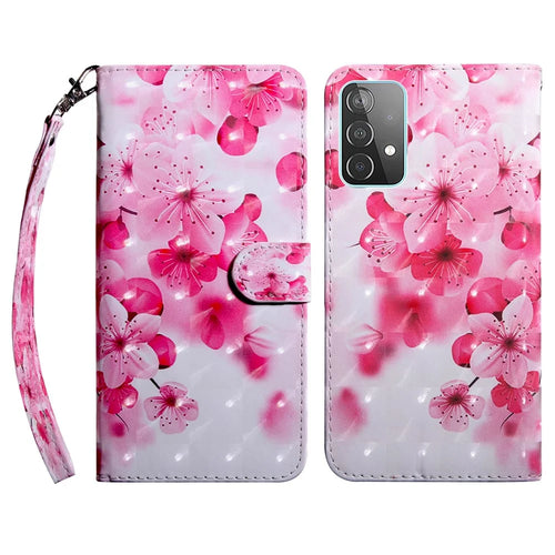 PU Leather 3D Pattern Printing Magnetic Wallet Case Stand Function Flip Folio Cover with Strap for Samsung Galaxy A33 5G - Peach Blossom - 1