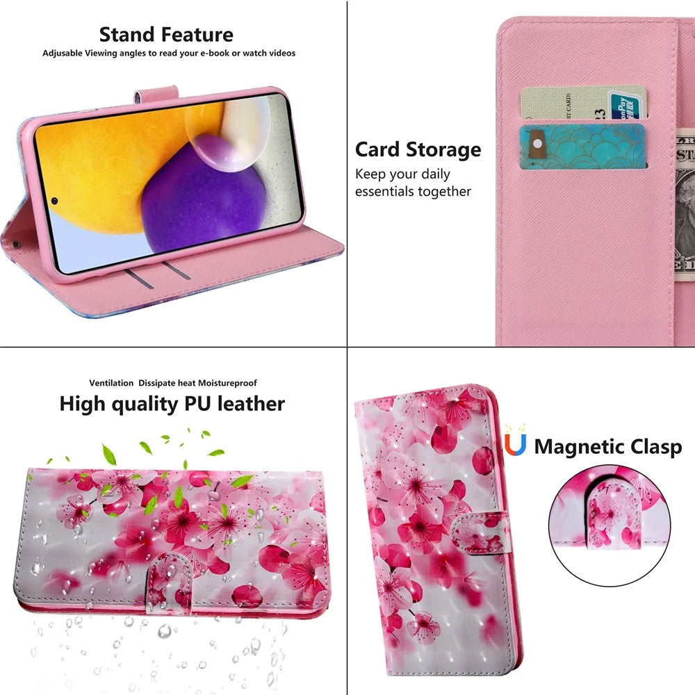 PU Leather 3D Pattern Printing Magnetic Wallet Case Stand Function Flip Folio Cover with Strap for Samsung Galaxy A33 5G - Peach Blossom - 5