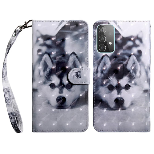 3D Pattern Printing PU Leather Wallet Stand Feature Flip Protective Cover with Strap for Samsung Galaxy A53 5G - Dog - 1