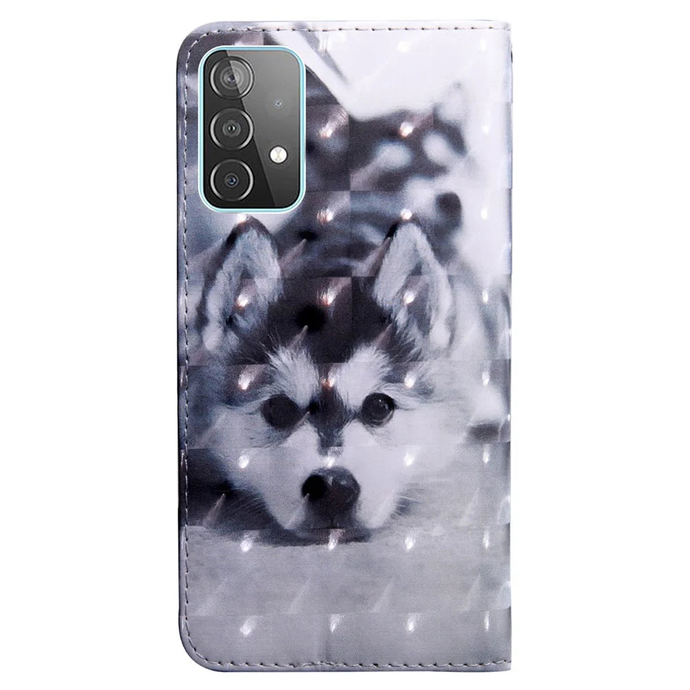 3D Pattern Printing PU Leather Wallet Stand Feature Flip Protective Cover with Strap for Samsung Galaxy A53 5G - Dog - 3