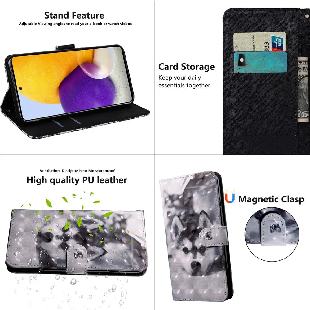 3D Pattern Printing PU Leather Wallet Stand Feature Flip Protective Cover with Strap for Samsung Galaxy A53 5G - Dog - 5