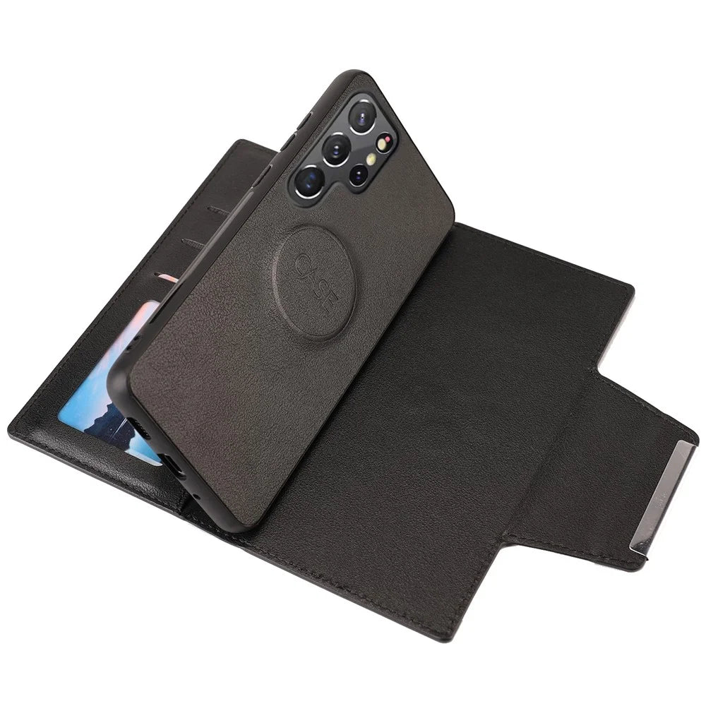 Ultra-thin Detachable Drop-proof Leather Wallet Phone Protective Case Cover for Samsung Galaxy S22 Ultra 5G - Black - 5