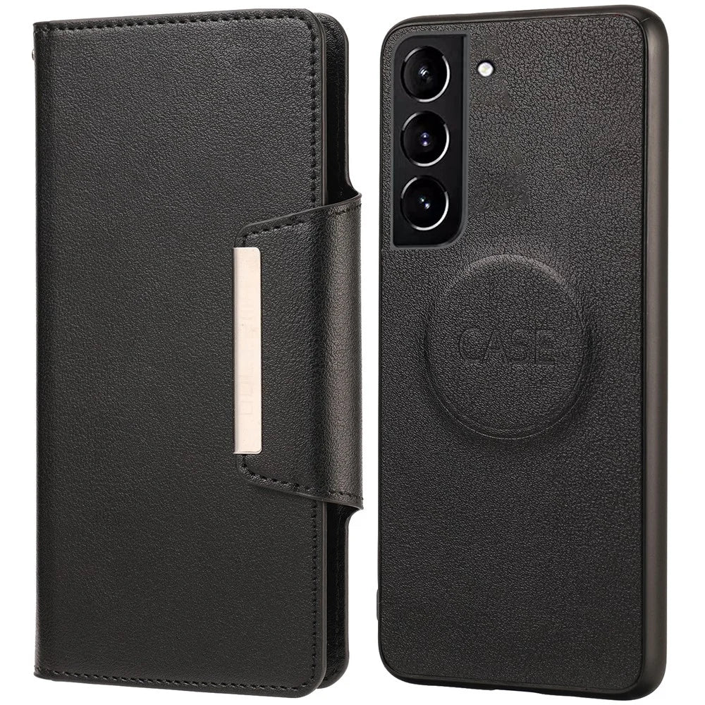 Ultra-thin Detachable Leather Wallet Mobile Phone Protective Case Shell for Samsung Galaxy S22+ 5G - Black - 1