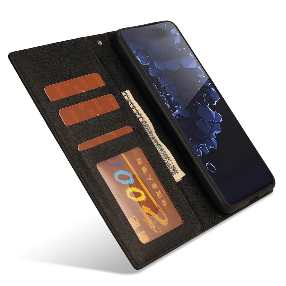 Ultra-thin Detachable Leather Wallet Mobile Phone Protective Case Shell for Samsung Galaxy S22+ 5G - Black - 4
