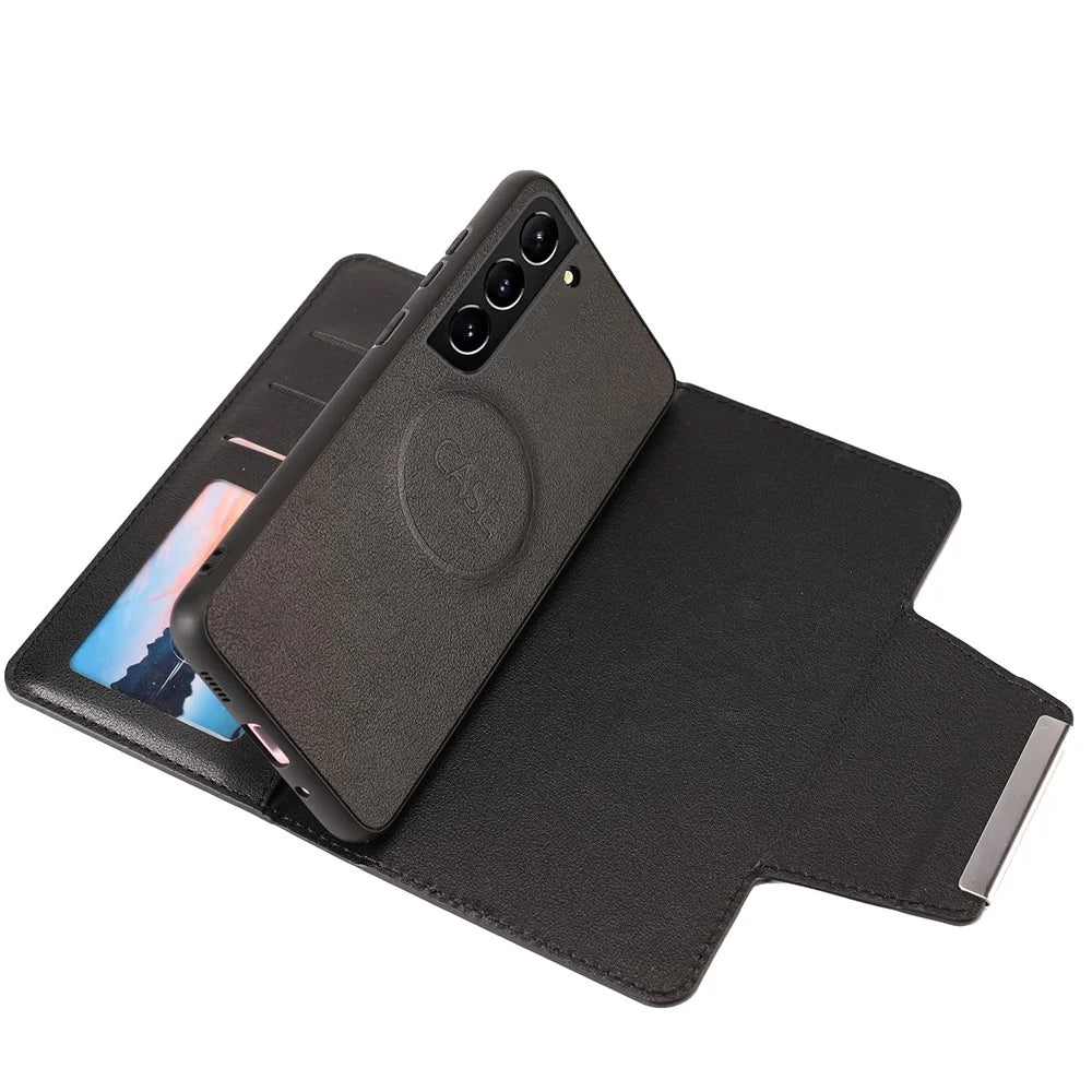 Ultra-thin Detachable Leather Wallet Mobile Phone Protective Case Shell for Samsung Galaxy S22+ 5G - Black - 5