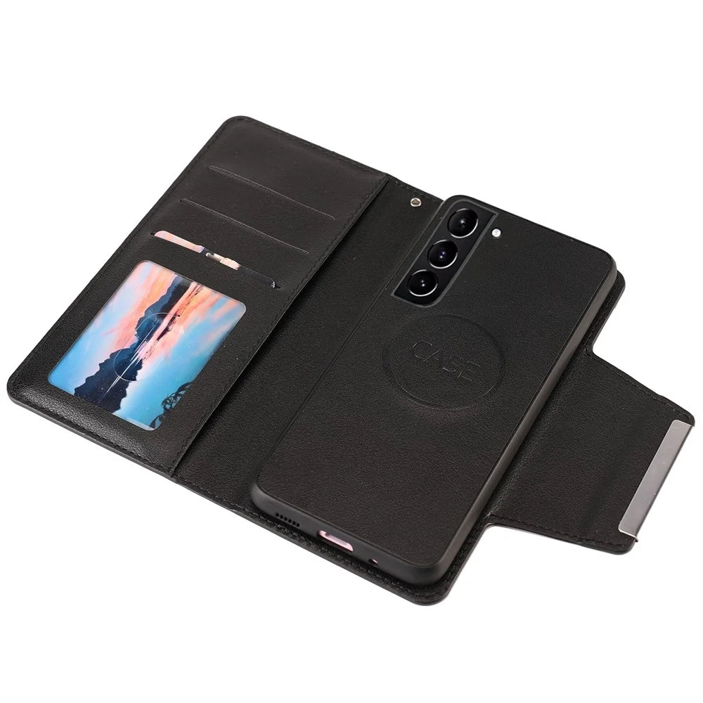Ultra-thin Detachable Leather Wallet Mobile Phone Protective Case Shell for Samsung Galaxy S22+ 5G - Black - 6