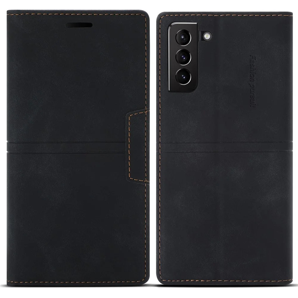 Auto-absorbed Scratch Resistant Fantasy TPU+PU Leather Phone Wallet Cover Shell for Samsung Galaxy S22 5G - Black - 1