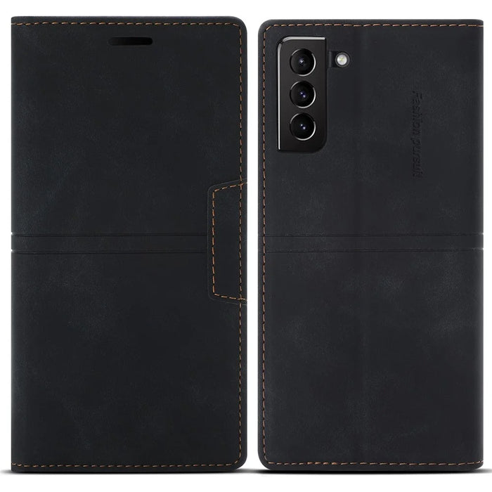 Auto-absorbed Scratch Resistant Fantasy TPU+PU Leather Phone Wallet Cover Shell for Samsung Galaxy S22 5G - Black - 1