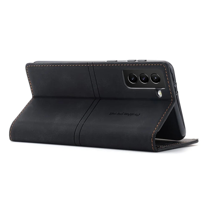 Auto-absorbed Scratch Resistant Fantasy TPU+PU Leather Phone Wallet Cover Shell for Samsung Galaxy S22 5G - Black - 6