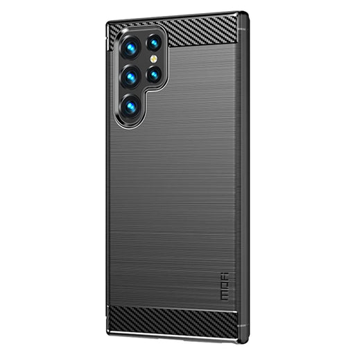 MOFI Brushed Carbon Fiber Design Soft TPU Cover Well-Protected Case for Samsung Galaxy S22 Ultra 5G - Black - 2