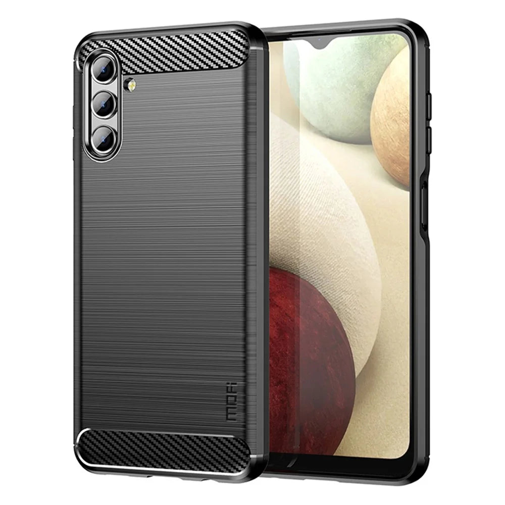 MOFI TPU Phone Cover Brushed Carbon Fiber Design Soft Well-Protected Case for Samsung Galaxy A13 5G / A04s 4G (164.7mm) - Black - 1