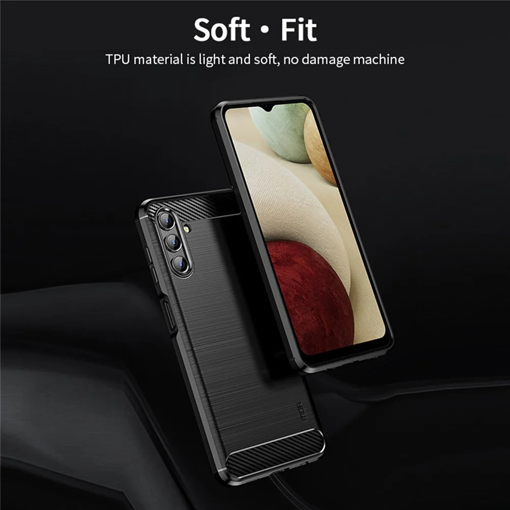 MOFI TPU Phone Cover Brushed Carbon Fiber Design Soft Well-Protected Case for Samsung Galaxy A13 5G / A04s 4G (164.7mm) - Black - 4
