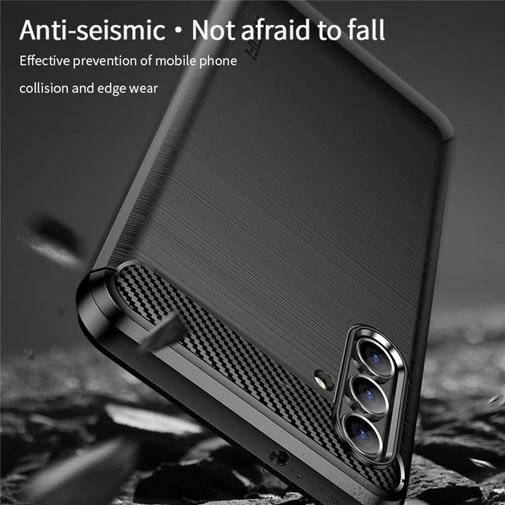 MOFI TPU Phone Cover Brushed Carbon Fiber Design Soft Well-Protected Case for Samsung Galaxy A13 5G / A04s 4G (164.7mm) - Black - 5