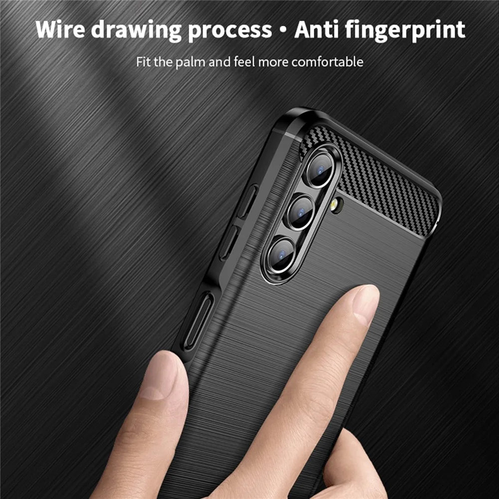 MOFI TPU Phone Cover Brushed Carbon Fiber Design Soft Well-Protected Case for Samsung Galaxy A13 5G / A04s 4G (164.7mm) - Black - 7