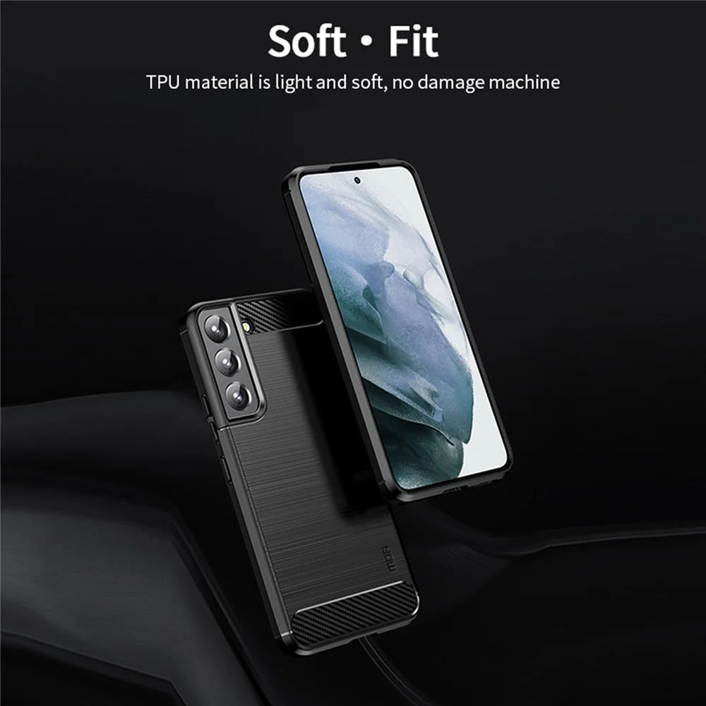 MOFI For Samsung Galaxy S22+ 5G Brushed Carbon Fiber Design Soft TPU Cover Well-Protected Phone Case - Black - 4