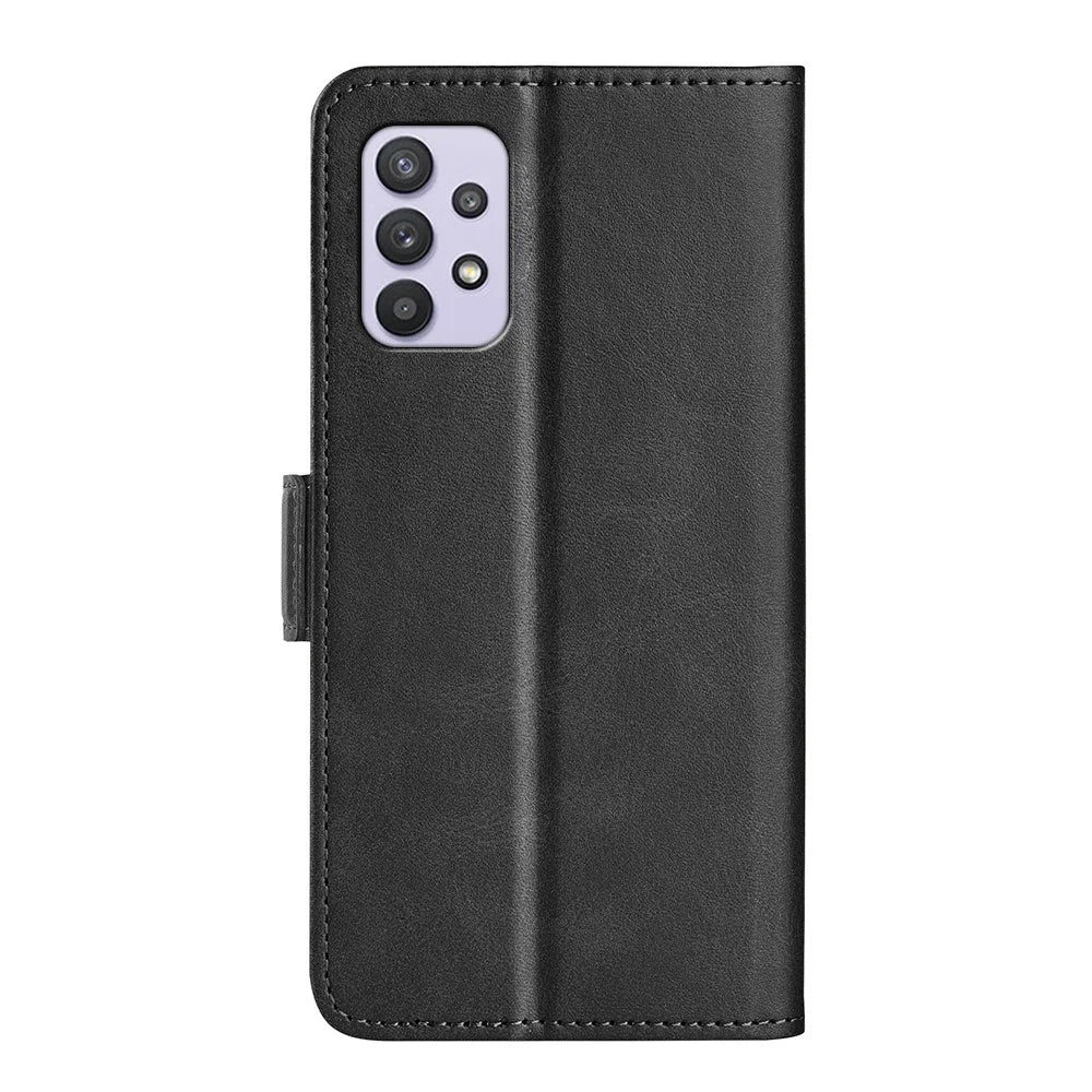 Flip Folio PU Leather Cover Stand Case with Double Magnetic Clasps with Wallet Feature for Samsung Galaxy A53 5G - Black - 3
