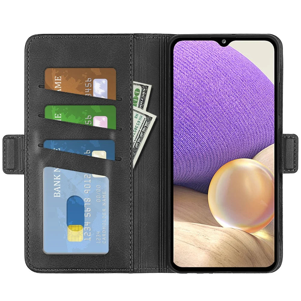 Flip Folio PU Leather Cover Stand Case with Double Magnetic Clasps with Wallet Feature for Samsung Galaxy A53 5G - Black - 4