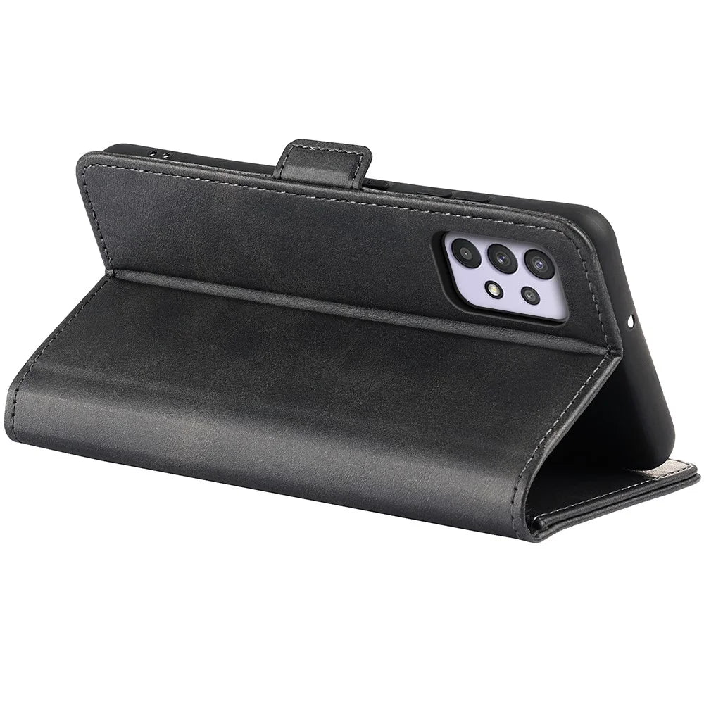 Flip Folio PU Leather Cover Stand Case with Double Magnetic Clasps with Wallet Feature for Samsung Galaxy A53 5G - Black - 6