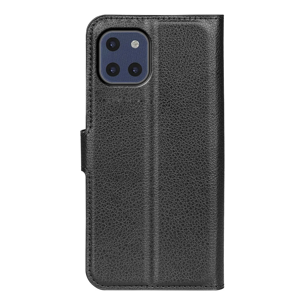 Litchi Texture Well-protected PU Leather Folio Case Magnetic Clasp Phone Cover with Stand Wallet for Samsung Galaxy A03 (166.5mm) - Black - 3