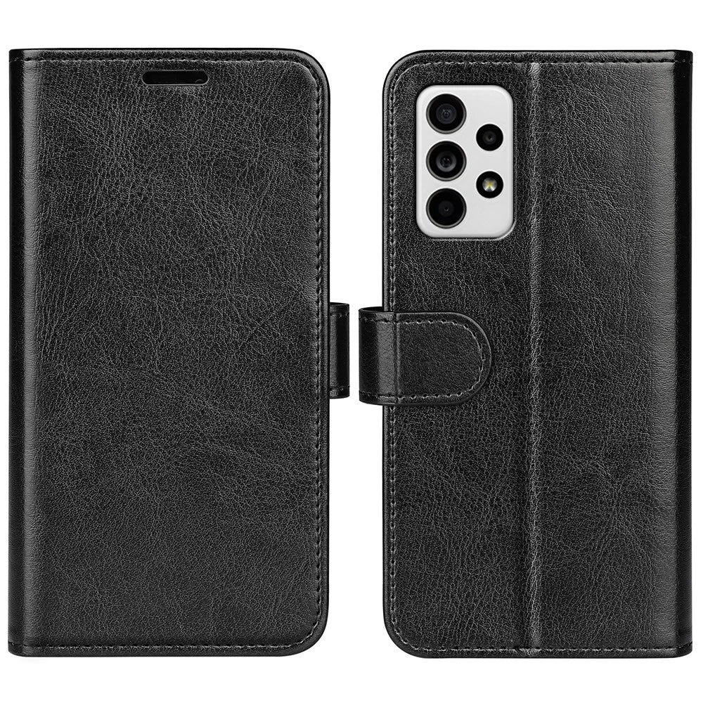 Crazy Horse Texture Folio Flip Shockproof Leather Phone Wallet Cover Stand Case for Samsung Galaxy A33 5G - Black - 1