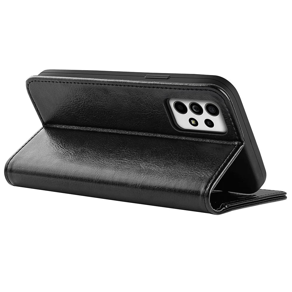 Crazy Horse Texture Folio Flip Shockproof Leather Phone Wallet Cover Stand Case for Samsung Galaxy A33 5G - Black - 6