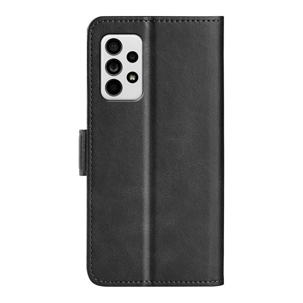 Double Clasps Magnetic Closure Leather Phone Case Horizontal Flip Cover with Wallet Stand for Samsung Galaxy A33 5G - Black - 3