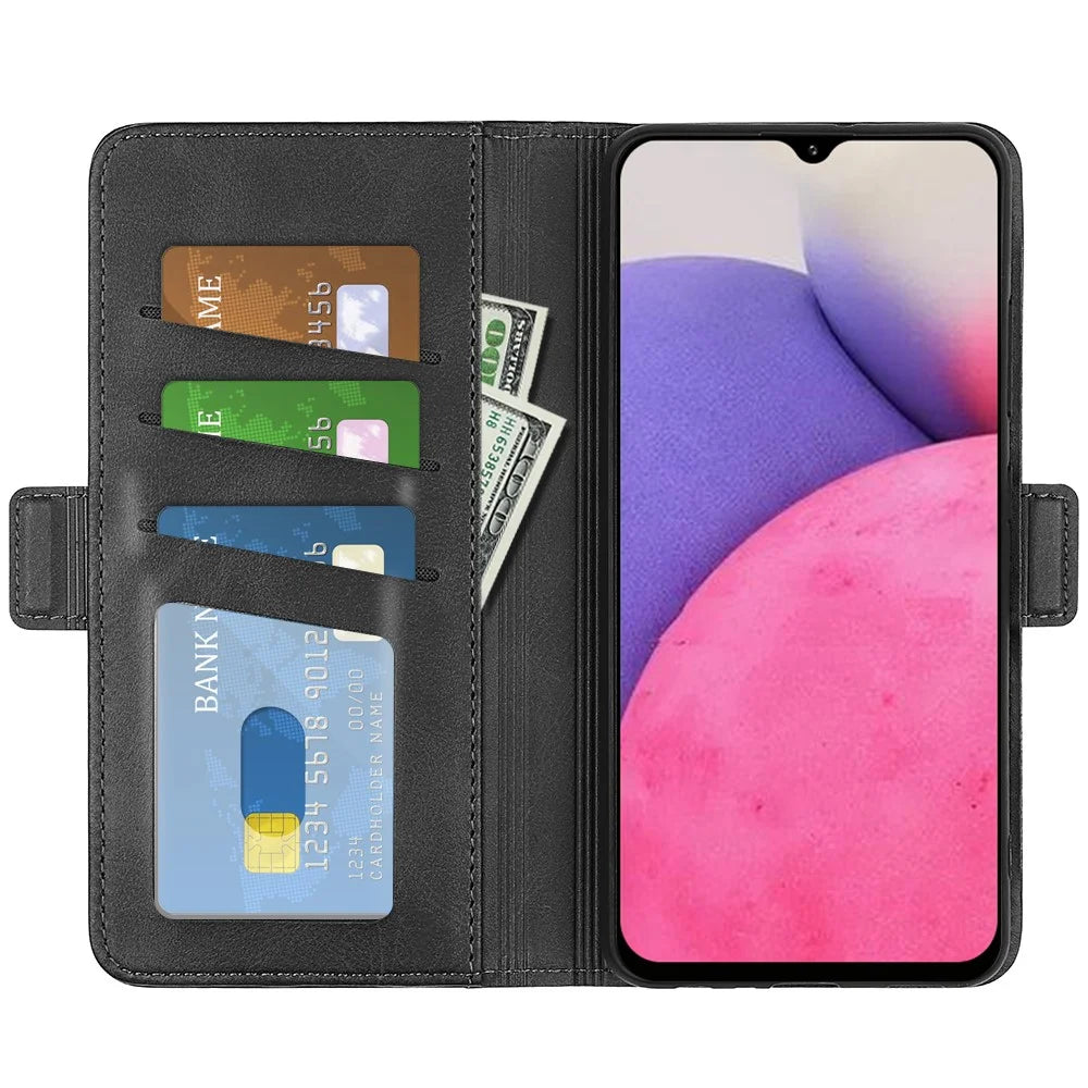 Double Clasps Magnetic Closure Leather Phone Case Horizontal Flip Cover with Wallet Stand for Samsung Galaxy A33 5G - Black - 4