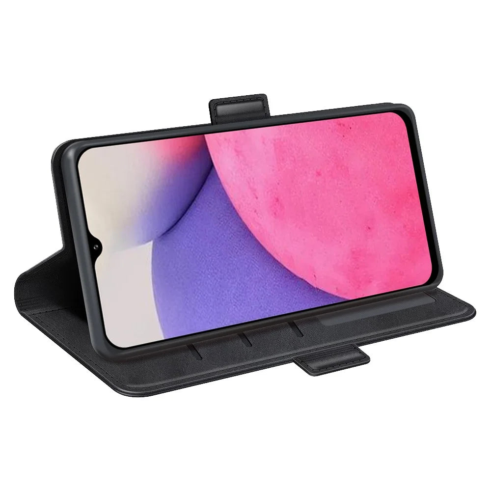 Double Clasps Magnetic Closure Leather Phone Case Horizontal Flip Cover with Wallet Stand for Samsung Galaxy A33 5G - Black - 5