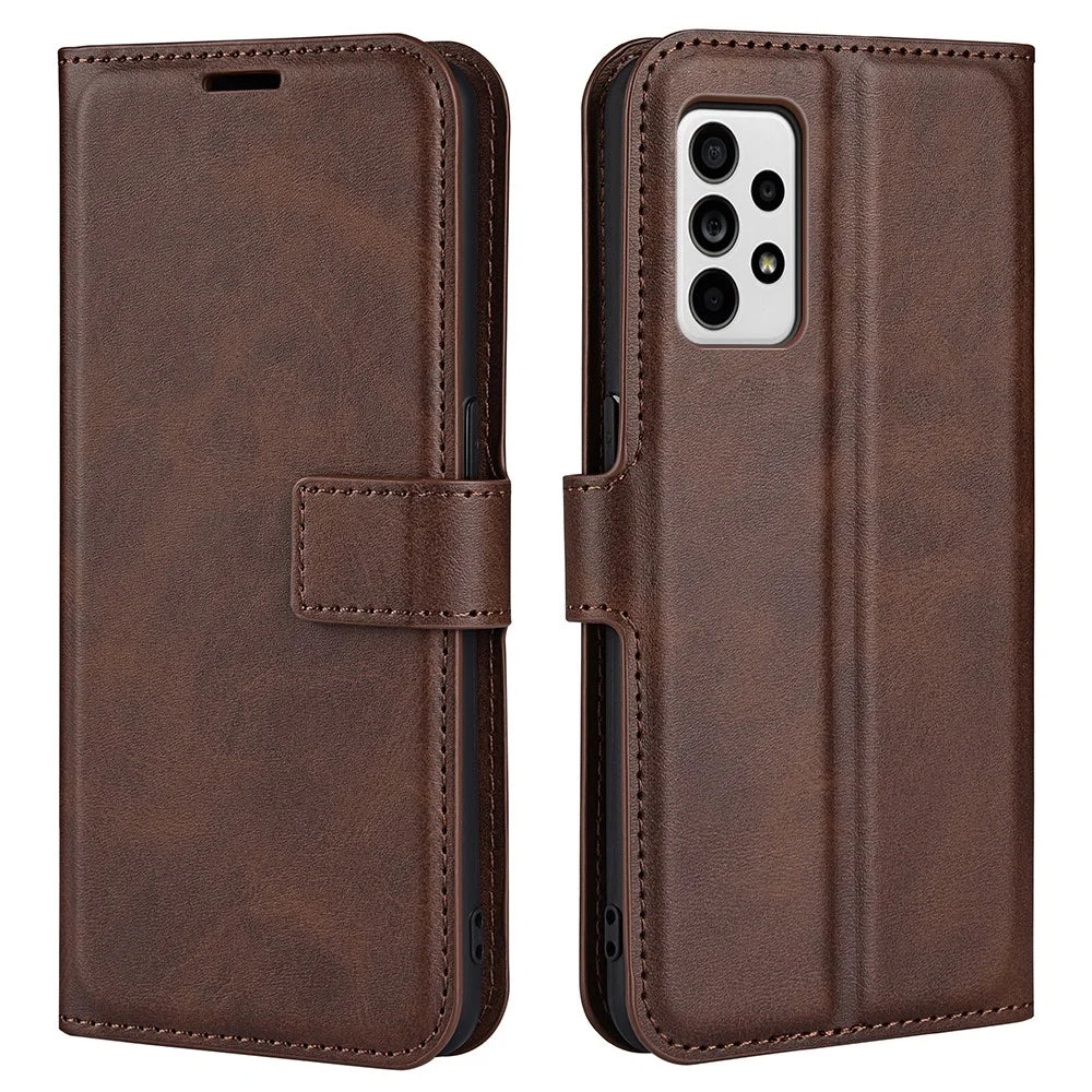 Well-protected Drop-proof Magnetic Clasp Wallet Stand Case PU Leather+TPU Interior Flip Cover for Samsung Galaxy A33 5G - Brown - 1