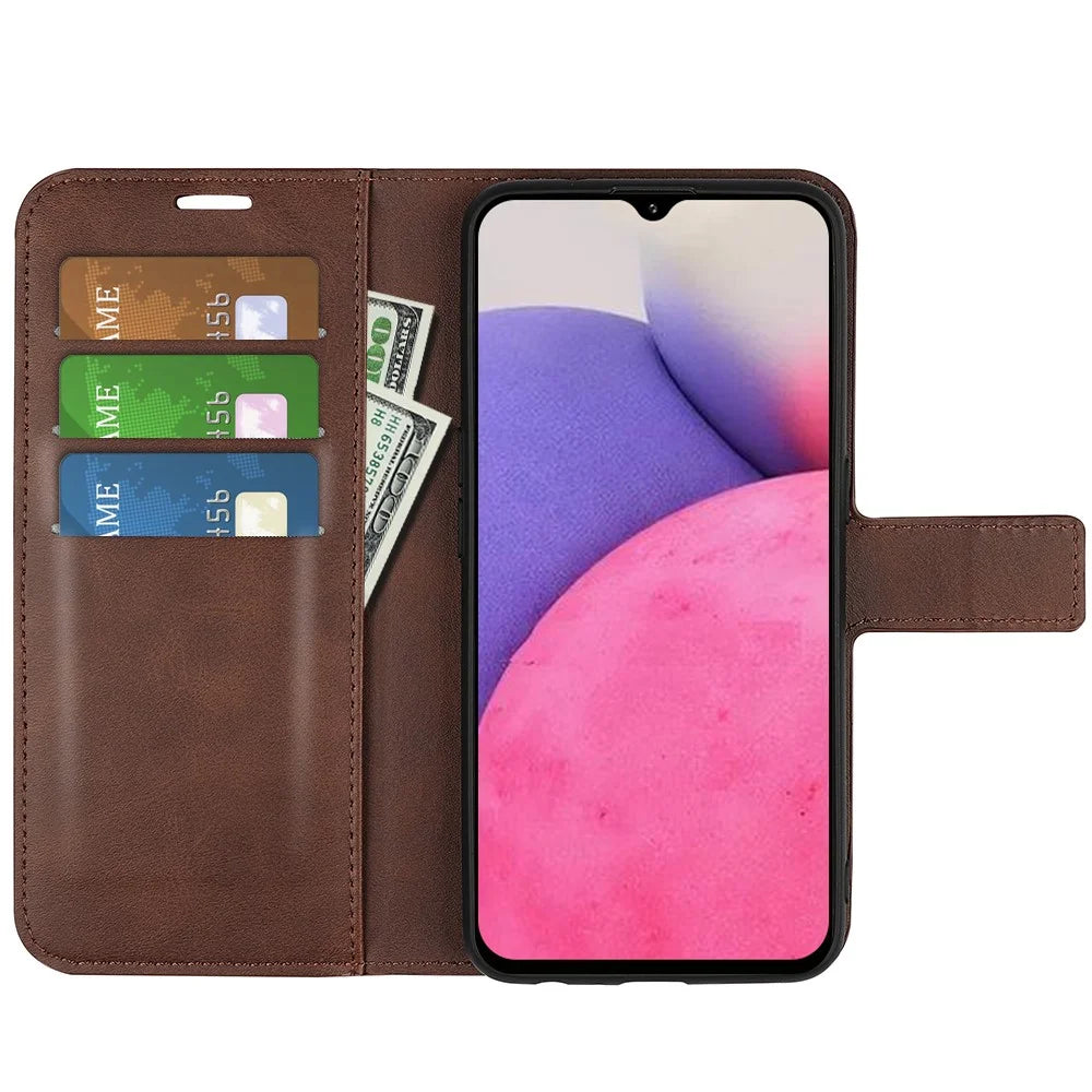 Well-protected Drop-proof Magnetic Clasp Wallet Stand Case PU Leather+TPU Interior Flip Cover for Samsung Galaxy A33 5G - Brown - 4