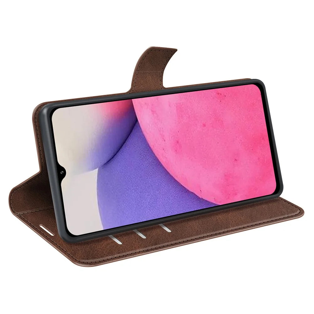 Well-protected Drop-proof Magnetic Clasp Wallet Stand Case PU Leather+TPU Interior Flip Cover for Samsung Galaxy A33 5G - Brown - 5