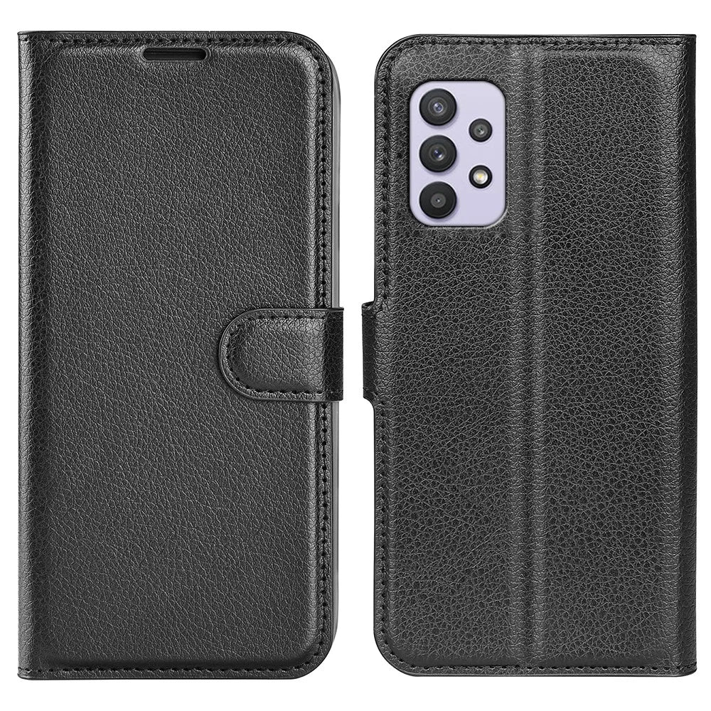 For Samsung Galaxy A53 5G Litchi Texture PU Leather Folio Case Magnetic Clasp Anti-scratch Phone Cover with Stand Wallet - Black - 1